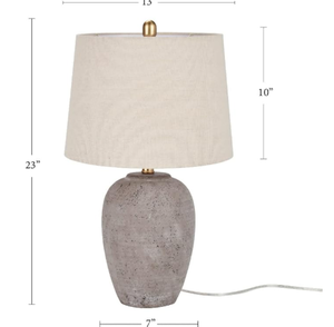 lot 157 image: Nourison Home 23 Greyish Brown Earth Tone Rustic Farmhouse Ceramic Table Lamp for Bedroom, Living Room, Dining, Office, with Beige Linen Shade