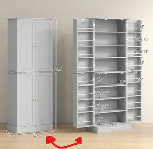 lot 34 image: HOMCOM 65 Kitchen Cabinet, Kitchen Pantry Cabinet with 4 Doors and 16 Door Shelves for Dining Room, Gray
