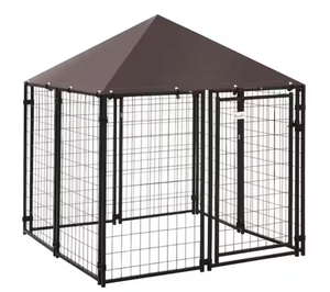 lot 38 image: PawHut Black Metal Lockable Dog House Kennel with Water-Resistant Roof (Missing Part D)
