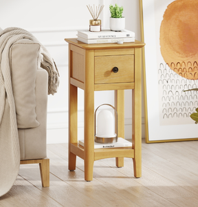 lot 42 image: Costway JV13190NA 3-Tier Nightstand with Drawer & Open Storage Shelf, Natural