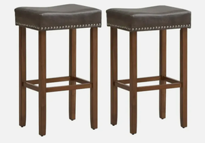 lot 47 image: Costway Upholstered Bar Stools Set of 2 with Footrests for Counter