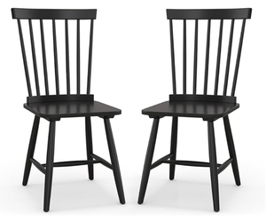 lot 49 image: COSTWAY Windsor Dining Chair Set of 2, Kitchen Side Chairs with Spindle Back, Spacious Seat, Rubber Wood Frame, Modern Armless Dinner Chairs for Dining Room, Living Room, Restaurant, Black