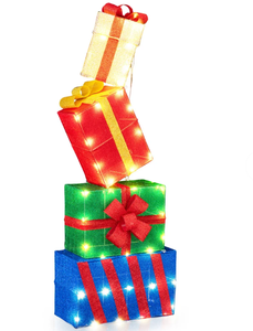 lot 53 image: Costway 4 Ft Stackable Gift Boxes Set of 4 Stacked Christmas Present Boxes (Slightly Used)