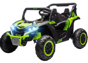 lot 71 image: Qaba 24V 7AH Ride on Car, 2 Seater 4 MPH Ride on UTV with 4 Shock Absorbers, Music Horn LED Lights, for 3-8 Years, Green