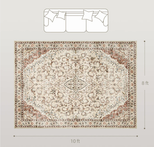 lot 77 image: HOMCOM Area Rug 8x10, Machine Washable Rug, Non-Slip Classical Floral Print Floor Carpet for Living Room, Bedroom, Mixed-Brown