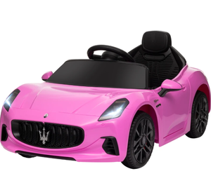 lot 78 image: Qaba Maserati Gran Turismo Licensed 12V Kids Electric Car w Remote Control, Soft Start, LED Lights, Music, Horn, Pink