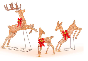 lot 225 image: Costway - 3 PCS Lighted Christmas Reindeer Family Set Holiday Decoration with 255 Lights - Gold