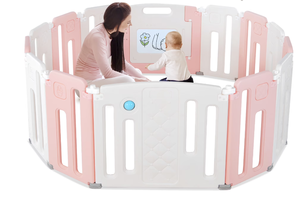 lot 226 image: Costway 14 Panels Baby Safety Playpen Kids Safety Activity Play Center w Drawing Board