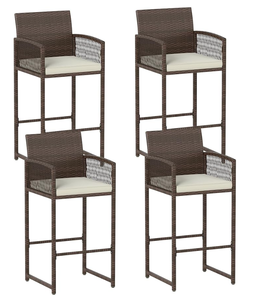 lot 231 image: HAPPYGRILL Outdoor PE Wicker Bar Stools Set, Patio Bar Height Chairs with Cushions, Armrests and Footrest, Outdoor High Bistro Stools for Poolside, Backyard and Porch (Beige,4)