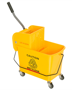 lot 234 image: HOMCOM Compact Mop Bucket with Wringer, Mop Bucket on Wheels, 21 Quart, Separate Dirty and Clean Water, Yellow(missing hardware and wheels)