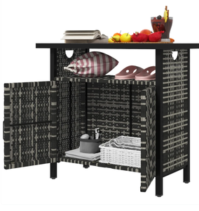 lot 237 image: Outsunny Outdoor Pool Towel Storage Cabinet Organizer, Outdoor Bar Table with Shelf and Cabinet, Pool Towel Holder Pool Valet with Weather-Resistant PE Rattan and Steel Frame, Mixed-Gray(missing part E0