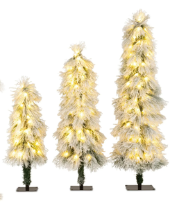 lot 324 image: Costway Artificial Christmas Tree Set of 3 with Snow-flocked Branch Tips and LED Lights