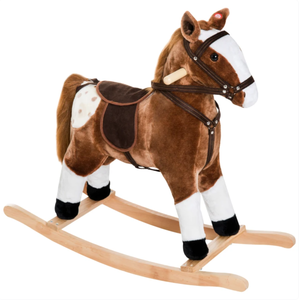 lot 370 image: Qaba Kids Plush Toy Rocking Horse Pony Toddler Ride on Animal for Girls Pink Birthday Gifts with Realistic Sounds, Brown