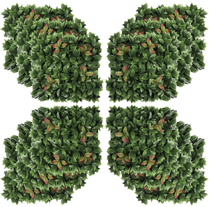 lot 371 image: Outsunny 12PCs Grass Wall Panels, 20 x 20 Artificial Grass Wall Decor, Greenery Backdrop Panels Wall for Outdoor, Indoor, Garden, Fence, Backyard, Green and Red