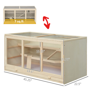 lot 377 image: PawHut 45 Extra Large Wooden Hamster Cage, 3-Layer Rat Cage with Opening Roof, PVC Window, Small Animal Habitat for Gerbil, Dwarf & Syrian Hamsters, Natural (Missing Part I, See Photos)
