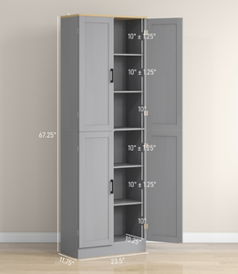 lot 384 image: HOMCOM Freestanding Kitchen Pantry, 4-Door Kitchen Pantry Cabinet with Adjustable Shelves and Doors, Distressed White