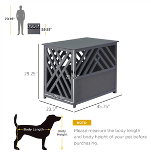lot 386 image: PawHut Furniture Style Wood Dog Crate End Table Decorative Dog Cage Kennel Lattice Night Stand with Lockable Door, Grey (Missing Hardware)