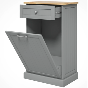lot 387 image: HOMCOM Kitchen Tilt Out Trash Bin Cabinet Free Standing Recycling Cabinet Trash Can Holder With Drawer, Gray