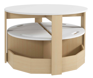 lot 70 image: Qaba 5 Piece Kids Table and Chairs Set with Storage for Art, Craft, Drawing, Playroom, Classroom, Nursery, White (Missing Parts G, H)