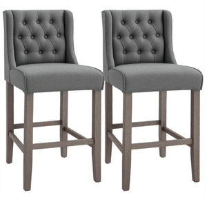 lot 82 image: HOMCOM 26.25 Counter Height Bar Stools, Tufted Wingback Armless Upholstered Dining Chair with Rubber Wood Legs, Set of 2, Gray