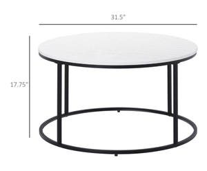 lot 87 image: HOMCOM Round Coffee Table, 32 in Modern Center Table with Black Metal Frame, Coffee Tables for Living Room, White