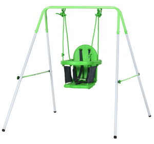 lot 163 image: Outsunny Toddler Swing Set with Metal Stand, Safety Seat Belt for Kids Aged 6-36 Months, Backyard Indoor & Outdoor Use, Green (Slightly Used, Attempted To Assemble)