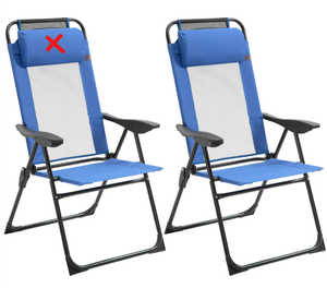 lot 164 image: Outsunny Folding Patio Dining Chairs Set of 2, Outdoor Deck Chair with Removable Headrest, Camping Chair with Adjustable Sling Back for Garden, Backyard, Lawn, Blue (Missing 1 Headrest)
