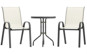 lot 166 image: Outsunny 3 Pieces Bistro Set, Small Patio Furniture Set with Stackable Chairs and Glass Table for Backyard, Balcony, Beige