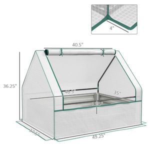 lot 170 image: Outsunny Raised Garden Bed, Outdoor Metal Planter Box with Mini Greenhouse, White and Silver (Missing Part 6, See Photos)