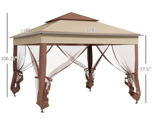 lot 173 image: Outsunny Outdoor Patio Pop Up Canopy Gazebo Shelter with Zipper Netting, Carry Bag, 11 x 11, Khaki (Missing Part 4 (Top Of Canopy))