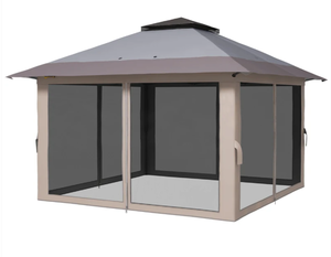 lot 174 image: Outsunny 13 x 13 Pop Up Gazebo Instant Canopy Tent Shelter with 2-Tier Roof, Carry Bag, Wight Bags for Outdoor, Garden, Gray (Missing Parts 4, 5, & 6)