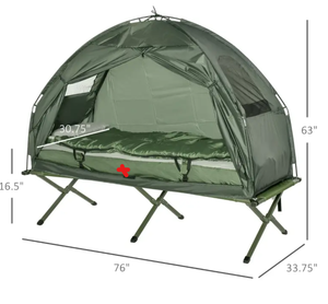 lot 176 image: Outsunny All-in-One Folding Camping Cots for Adults, Elevated Tent with Sleeping Bag, Thick Air Mattress Pad, Portable Single Sleeping Cot Camping Bed (Missing Mattress)