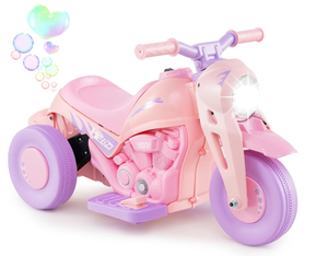 lot 181 image: Costzon Kids Motorcycle, 6V Battery Powered Ride on Motorcycle with Bubble Maker, Music, LED Headlight, Forward & Backward, 3 Wheels Electric Motorcycle for Kids, Gift for Boys & Girls (Pink & Purple)