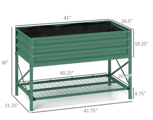 lot 188 image: Outsunny Galvanized Raised Garden Bed, Metal Planter Box with Legs, Storage Shelf and Bed Liner, Green (Missing 1 Of Part 9)