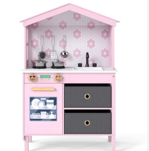 lot 194 image: Costway Kids Play Kitchen Set with Chalkboard and Faucet and Sink