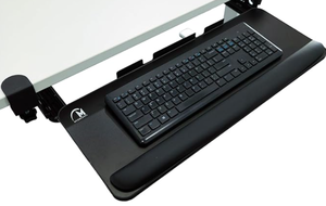 lot 195 image: MYONEDEAL Keyboard Tray Under Desk Slide Out with Arm Wrists and Keyboard Stopper, Sturdy C-Clamp Mount System, 65 x 25 cm Pull-Out Platform for Ergonomic Typing, Ideal Desk Extender Office Desks