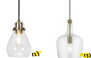 lot 197 image: LOT OF 5 Thimbe 1-Light Brass Pendant Light (2) & E193 Chandelier