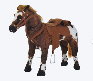lot 269 image: Qaba Sound-Making Ride On Horse for Toddlers 3-5 with Neighing and Galloping Sound Stuffed Animal Horse Toy for Kids with Padding Soft Feel Brown