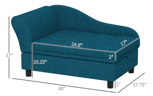 lot 328 image: PawHut Pet Sofa Dog Sofa for Small Dogs with Storage, Dark Blue Suitable for small dogs up to 22 lbs. and 15.75 in body length.