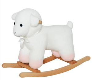 lot 329 image: Qaba Lamb Rocking Horse Sheep, Nursery Stuffed Animal Ride On Rocker for Kids, Wooden Plush, White