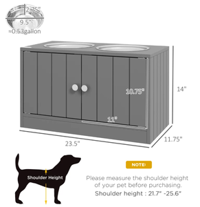 lot 330 image: PawHut Elevated Dog Bowls with Storage Cabinet Containing Large 44L Capacity, Gray