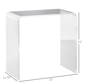 lot 331 image: HOMCOM Modern Acrylic End Table, Waterfall Side Table with Rounded Edges and Storage for Small Spaces, 21 x 12 x 21, Clear (Used, Minor Transit Damage)
