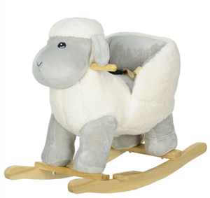 lot 335 image: Qaba Baby Rocking Horse Lamb with Seat Belt, Sounds & Pedals for Kids 18-36 Months, Gray