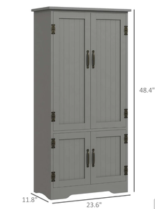lot 336 image: HOMCOM Accent Floor Storage Cabinet Kitchen Pantry with Adjustable Shelves and 2 Lower Doors, Gray