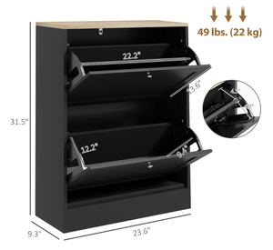 lot 337 image: HOMCOM Slim Shoe Storage Cabinet, Modern Shoe Cabinet with 2 Flip Drawers and Adjustable Shelves for 8-12 Pairs, Black