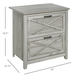 lot 338 image: HOMCOM Retro Wooden 2-Drawer Lateral File Chest Cabinet Pedestal for Document Storage with Hanging Bar for LetterLegal Size, Grey