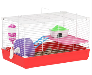 lot 339 image: PawHut 18.5 Hamster Cage with Exercise Wheel and Water Bottle, Dish, Rat House and Habitat 2-Story Design, Red