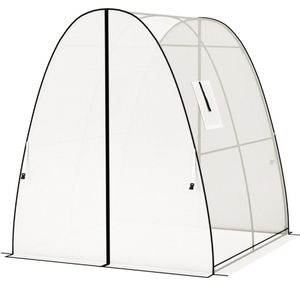 lot 342 image: Outsunny Tunnel Hoop House Greenhouse with Sandbags and Hemmed PE Cover, 2 Doors and Screen Windows, 6 x 6 x 6.6, White