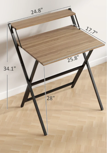 lot 346 image: HOMCOM Folding Computer Desk, 27.6 Foldable Desk with Monitor Shelf for Small Space, Home Office, Study, Easy Assembly, Walnut