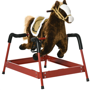 lot 351 image: Qaba Kids Spring Rocking Horse, Ride on Horse for Girls and Boys with Animal Sounds, Plush Animal Ride-on Toy with Soft Feel, Interactive Toy for Kids, Dark Brown